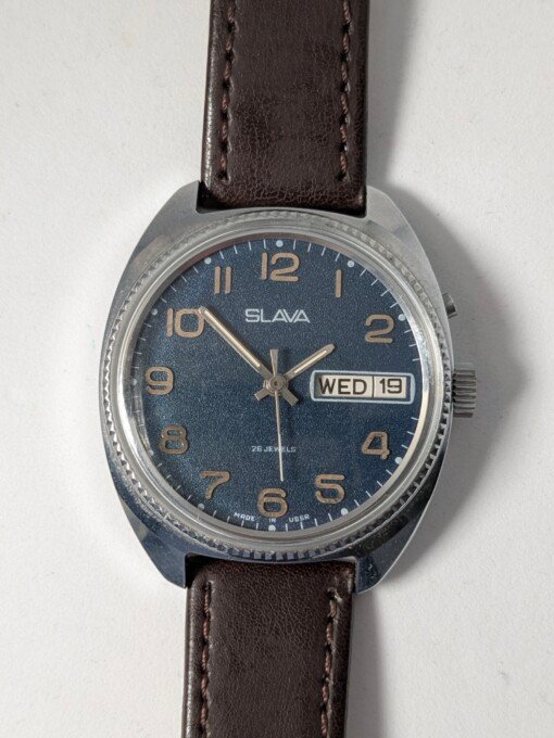 Orologio Slava Meccanico Manuale 26 Rubini - Caratteri Latini - Quadrante Blu Classico - Grade B