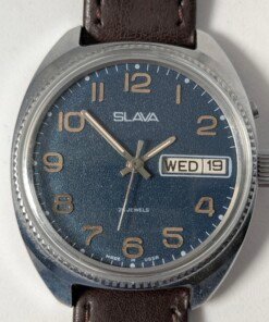 Orologio Slava Meccanico Manuale 26 Rubini - Caratteri Latini - Quadrante Blu Classico - Grade B - immagine 2
