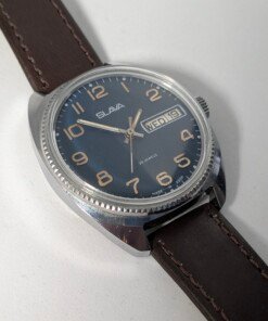 Orologio Slava Meccanico Manuale 26 Rubini - Caratteri Latini - Quadrante Blu Classico - Grade B - immagine 8