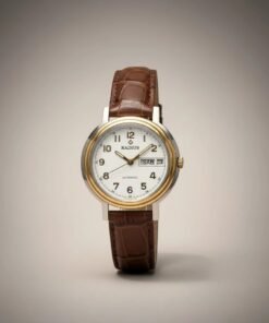Orologi Russi e Sovietici Autentici – Vostok, Poljot, Raketa 8 Orologio automatico vintage sovietico da collezione con quadrante bianco, datario SAB 3 e cinturino in pelle marrone.