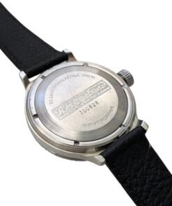 Orologio russo vintage Vostok Amphibia con fondello "ZAKAZ MO SSSR", acciaio inossidabile, resistente 200M, antiurto, cinturino pelle nero.