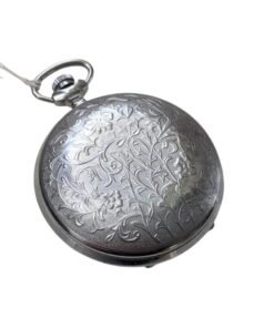 Orologio da tasca russo vintage da collezione, fondello argento con finissima incisione floreale e viticci, perfetto per amatori.